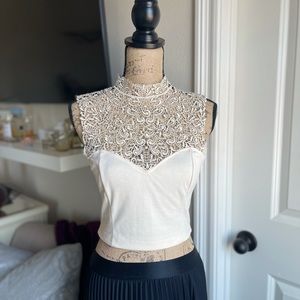 NWOT 'Tela' Mock Neck Lace Crop Top
